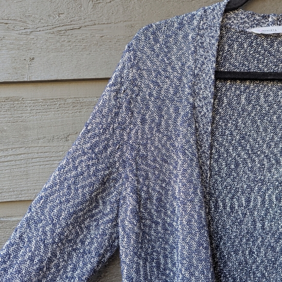 Athleta Weekend Wrap Open Front Cardigan Long Sweater With Pockets Blue White M - Picture 4 of 11